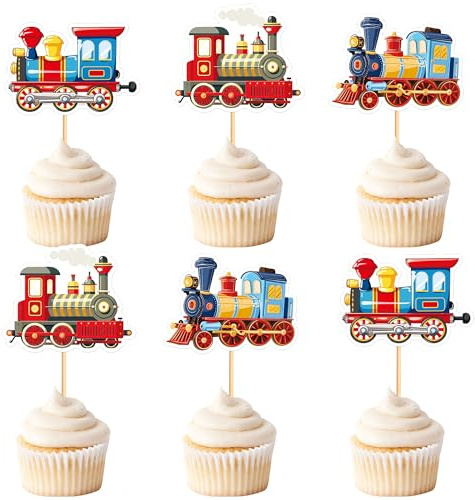 Blumomon Kuchendekoration mit Zug, Cartoon-Zug, Cupcake-Topper, Zug-Party-Dekorationen, Kindergeburtstag, Babyparty, Party-Dekorationen, 30 Stück
