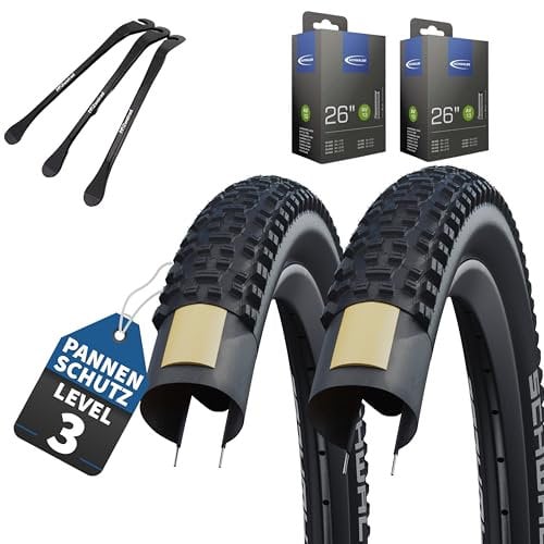 2er Set Schwalbe Fahradreifen Rapid Rob 26 Zoll x2,25 (57-559) + AV DV SV Schlauch und 3 Metall Reifenheber E Bike (AV-Ventil Schläuche, 26x2,25 Zoll (57-559))