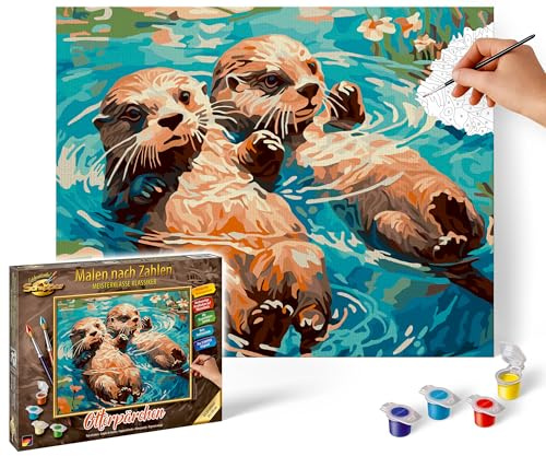 Schipper 609240917 Malen nach Zahlen – Otterpärchen - Bilder malen für Erwachsene, inklusive Pinsel und Acrylfarben, 24 x 30 cm