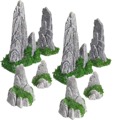 Angoily 8 Pcs Mini Rockery Decoration, Zen Garden Accessories, Bonsai Figurines, Miniature Garden Mountain Micro Landscape Terrarium Decor