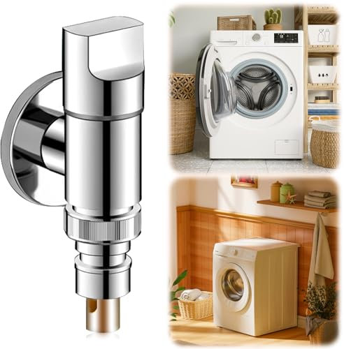 FULHANY Grifo Lavadora - 1/2 Y Llave De Paso Agua - Llave AutomáTica Para Grifos -Grifo De Lavadora De Acero Inoxidable Con Llave De Paso AutomáTica Para ConexióN De Manguera De Lavadora (Plateado)