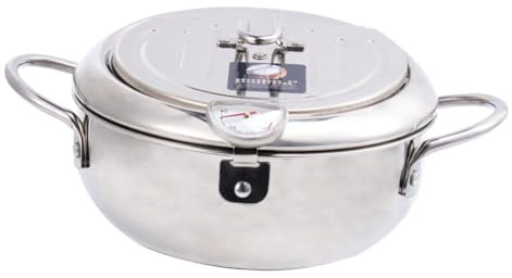 KICHOUSE Freidora controlada por Temperatura freidora Aceite freidora de Aceite hornillo Gas Fryer Cacerola termómetro bateria de Cocina Juego de ollas Olla con Temperatura sartén Silver