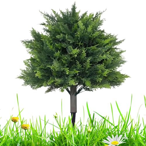 Formschnitt-Bäume aus künstlicher Zedernholz, realistische Zypressen für Innenräume, Formschnitt-Kugeln, wetterfest, immergrüner Baum mit Erdspieß für Terrasse, Garten, Eingang, Auffahrt