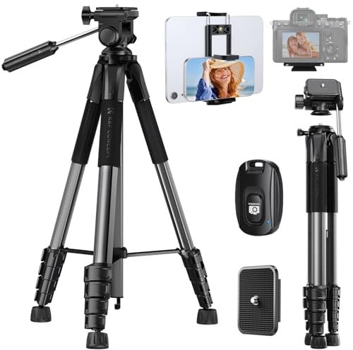 K&F Concept Treppiede Fotocamera e Smartphone 190cm, Treppiede Leggero in Alluminio S255A3+BV01 con Telecomando Bluetooth/Borsa/Clip 2-in-1, Cavalletto Fotografico per Reflex/DSLR/iPhone/Samsung