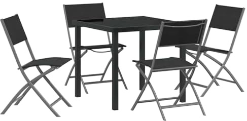 vidaXL Faltbare Gartenstühle 4er Set Schwarz aus Stahl und Textilene - Perfekt für Terrasse, Balkon, Garten oder Esszimmer. Platzsparend und modern, UV-beständig.