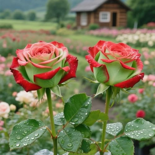 Hybride Rosen Winterharte (strauchrose) - Duftende Strauchrosen mit Doppelfärbung - Garten und Balkon-3Rhizome-E