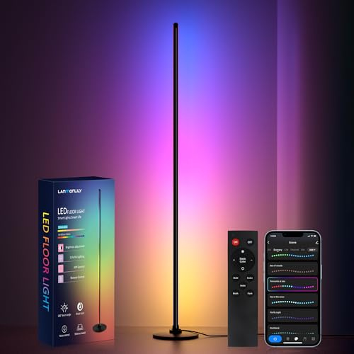 Lanmonlily LED Stehlampe, RGBICW Stehlampe Dimmbar, mit Alexa und Google, Musik Sync, 16 Millionen Farben, 68 Szenenmodi, DIY-Modus, Stilvolle Stehleuchte für Schlafzimmer