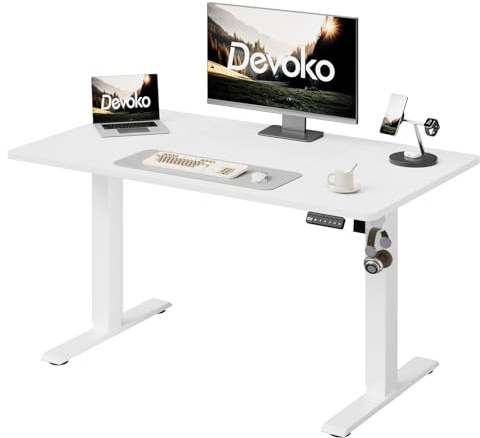 Devoko 110x60cm Scrivania Regolabile In Altezza, Piccola Salvaspazio Da Computer, Ideale Per Ufficio Casa, Studio E Gaming In Camera Da Letto, Bianco