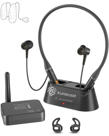 Avantree Aura Loop - Auracast Wireless TV Earbuds with Voice Clear | Dual Connection for TV & Phone, Easy Charging Dock, Compatible with Auracast Devices, Ideal for Seniors