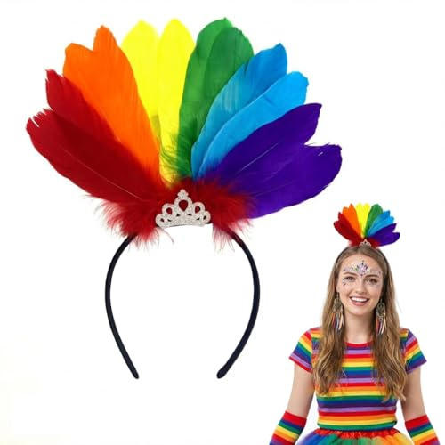 Gleemix Regenbogen Papagei Haarreif Damen für Pride Month, Glänzend Feder Haarschmuck, Regenbogen Haarreif, Pride Accessoires mit Krone, Bunt Kopfbedeckung Fasching für Cosplay, Party