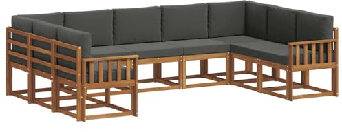 vidaXL Outdoor-Sofagarnitur mit Kissen 9 pcs Natur und Anthrazit, Stylisches Outdoor-Sofa-Set, modernes Garten-Sofa, Bequeme Sitzgelegenheit im Freien, wetterbeständige Akazienmöbel