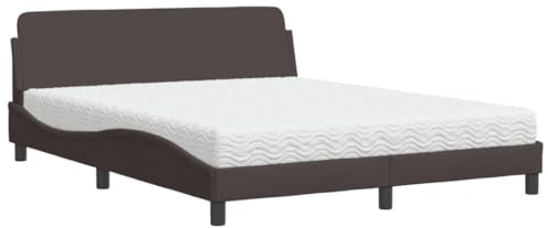 KKgypkn Bett mit Matratze Dover Dunkelbraun 160x200 cm Stoff Bezug mit Kopfteil und Schaumstoffmatratze für optimalen Schlafkomfort und ergonomische Unterstützung