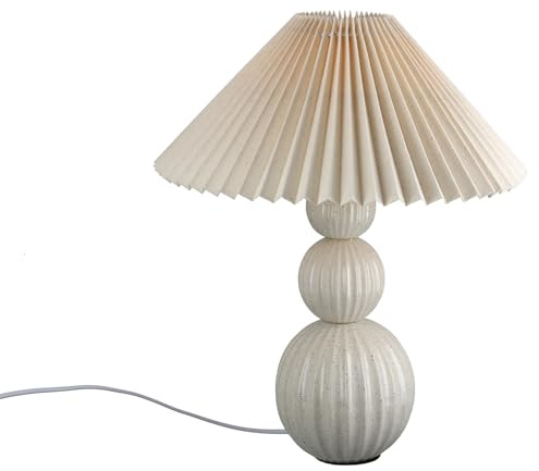 GILDE Accra Tischleuchte aus Keramik - Kugelform - geriffelt matt - gesprenkelt Muster - beige naturfarben - Höhe 33cm x Ø 12,5cm - Ohne Leuchtmittel