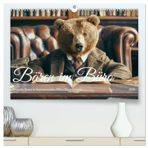 Bären im Büro (hochwertiger Premium Wandkalender 2026 DIN A2 quer), Kunstdruck in Hochglanz: Britische Bären in faszinierenden Office Illustrationen (CALVENDO Spass)