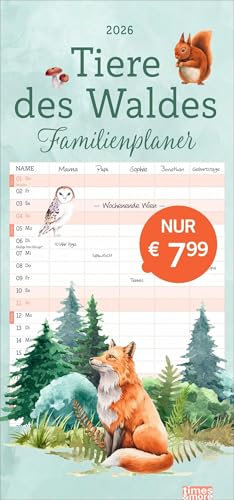 tm Tiere des Waldes Familienplaner 2026: Wandkalender 2026 zum Eintragen mit zauberhaft illustrierten Waldtieren. Familienkalender mit 5 Spalten Platz für alle wichtigen Termine (Familienplaner Heye)
