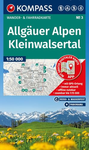 KOMPASS Wanderkarte 3 Allgäuer Alpen, Kleinwalsertal 1:50.000: Wander- und Fahrradkarte in einem - inklusive Offline-Verwendung in der KOMPASS-App. Wander-& Radwege. Skitouren. Langlaufen.