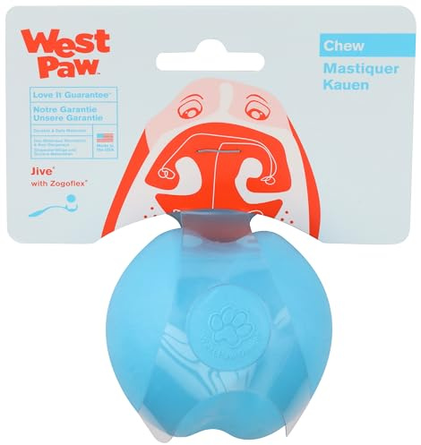 WEST PAW Zogoflex Jive Ball Dog Chew Toy – Bouncing Toys for Dogs, Fetch, Catch, Chewing, Play – Floatable, Recyclable Balls – Latex-Free, Non-Toxic, Dishwasher Safe Dog Toy, Small 2.5, Aqua Blue