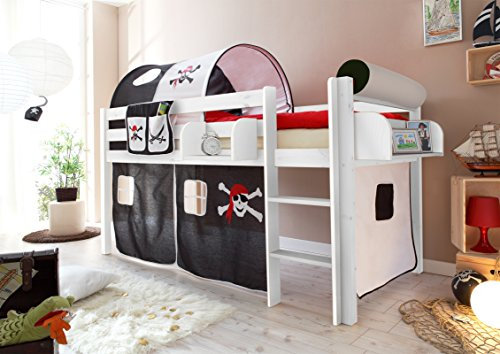 TiCAA Hochbett, Kinderbett Spielbett mit Treppe aus Kiefer Massivholz Bettgestell 90 x 200