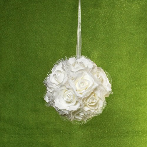 Dekorationskugel weiße Rosen zum Aufhängen Kugel ca. 14 cm Durchmesser Rosenkugel
