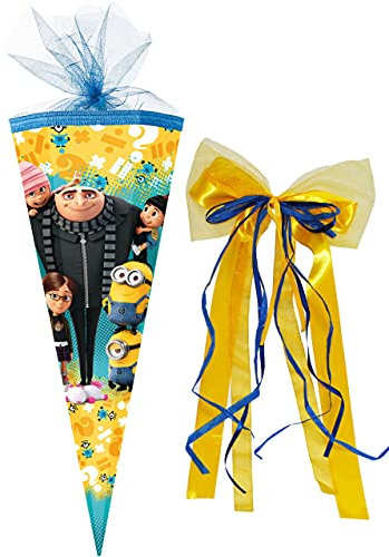 Schultüte - Minnion - ich einfach unverbesserlich - 22 cm - rund - incl. große 3-D Effekt Schleife - mit Tüllabschluß - Zuckertüte - Nestler - mit/OHN..