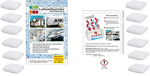 Vani 24 x 400 Gramm (8E) Luftentfeuchter Nachfüllpack Vliesbeutel XXL Box Granulate Nachfüllen Raumentfeuchter + gratis Microfasertuch 30 x 30 cm