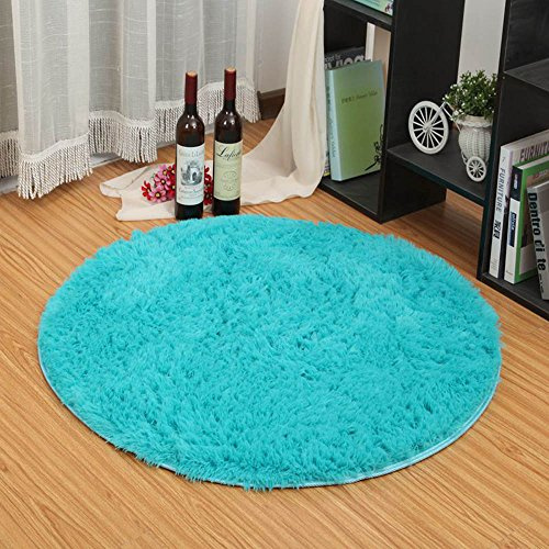 Eleoption Round Soft Shaggy Microfiber Area Rug, Anti-skid Floor Mat Room Carpets for Kids Room Children Playroom Living Room Bedroom Chair Cushion, 120cm, Lake Blue