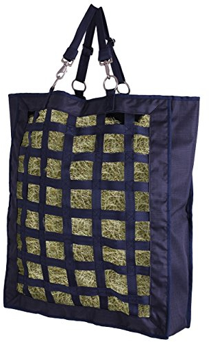 QHP Heusack Turnout | Inhalt: 4-6 kg | 63,5 x 53 x 18 cm | Praktischer Heusack | Einfaches Verschließen und Aufhängen, Farbe:Navy