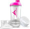 AMITYUNION Frauen Protein Shaker 700 ml - ORIGINAL Deluxe Eiweiß Shaker auslaufsicher - BPA frei mit Sieb & Skala für Cremige Whey Shakes, Gym Fitness Becher für Konzentrate in Pink Weiß Cup