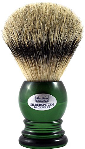 Hans Baier Exclusive Rasierpinsel Echt Silberspitz Dachshaar - Griff english-green Größe 2