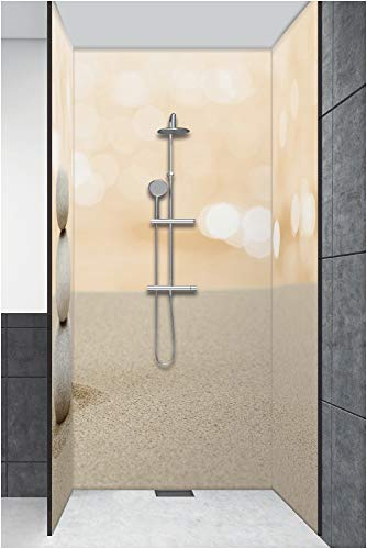 ARTland Duschrückwand Eck mit Motiv Alu Rückwand Dusche Bad Verkleidung wasserfest Duschwand Größe personalisiert 3 Segmente Natur Wellness Zen Sand Steine Beige R2PT