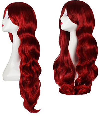 OKVGO Peluca de pelo largo y natural de color rojo oscuro para mujer, fiesta de cosplay y uso diario