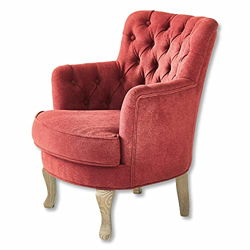 Loberon Sessel Calgary, Chesterfield-Steppung, Edles Design mit Nostalgischer Note, Handgedrechselte Füße, Sitzmöbel, Eschenholz, Polyester, rot