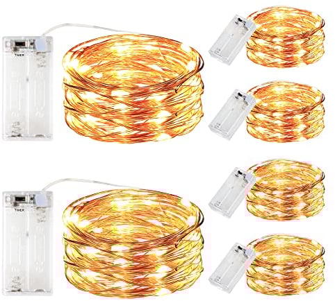 Innotree Aufgerüstet 6er-Pack Lichterketten mit Timer, Batterie Kupfer Drahtlichterkette 3M 30 LEDs Lichterketten Weihnachten Batteriebetrieben Wasserdichte Lichter Flasche Dekoration, Warmweiß