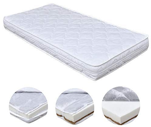 Baby Delux Baby Matratze Kindermatratze Kokos Buchweizen 120x60x9 cm für Babybett Kinderbett Bezug gesteppt