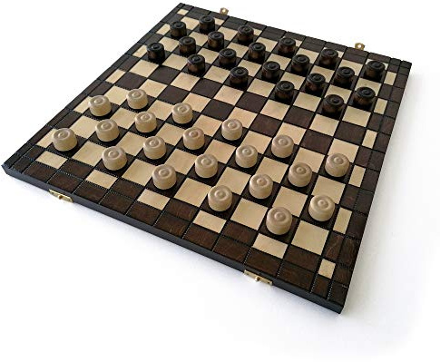 Jeu DE Dames XL - Damier de Taille 40 x 40 cm, Fabrication Artisanale en Bois de Charme Vernis éco-Responsable. Plateau Pliable et Nomade, Rangement Facile, Jeu de Voyage.