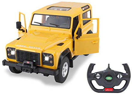 JAMARA 403135 - Land Rover Defender 1:14 2,4GHz Tür manuell - 11KM/h, originalgetreue Lackierung, detailgetreuer Innenraum, LED Fahrlicht, Türen können manuell geöffnet Werden, Gelb