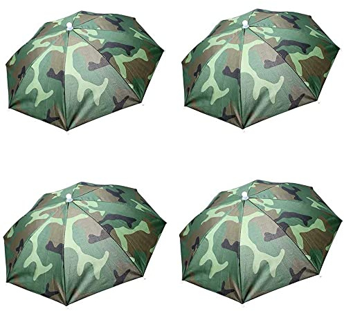 HunterBee 4Pcs Camouflage Umbrella Hat,Hands Free Waterproof Sun Cap,UV Protection Rainproof Headwear for Fishing Camping Gardening Outdoor Beach Festivals