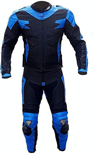 BI ESSE Combinaison de moto pour adulte en cuir et tissu, divisible en 2 pièces veste et pantalon, réglable (Bleu/Noir, XXL)