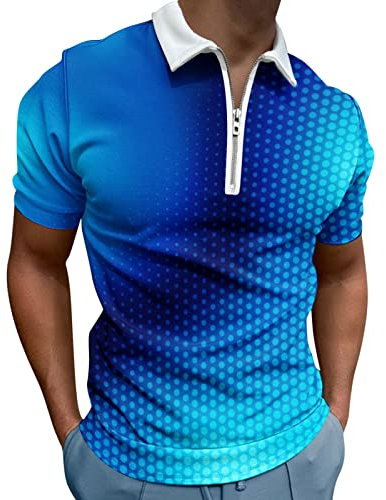 Laufshirt für Männer Sweatshirt Herren T-Shirt Slim Fit Baumwolle-Anteil Moderner Männer T-Shirt Männer lässige Sommer 3D Bedruckte Bluse Reißverschluss Kurzärmel-Hemd T Shirt
