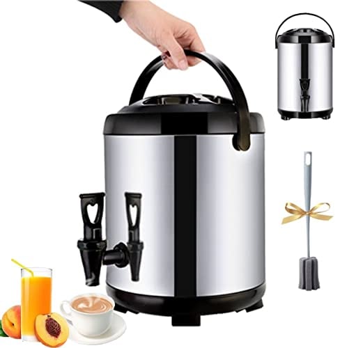 HZWZ 6L/8L/10L/12L Stainless Steel Hot Water Dispenser Kettle Boiler Warmer Coffee Urn With Cover And Spigot Milk Tea Bucket Insulated Barrel For Hot Water Or Beverage(Black) (Size : 6L)