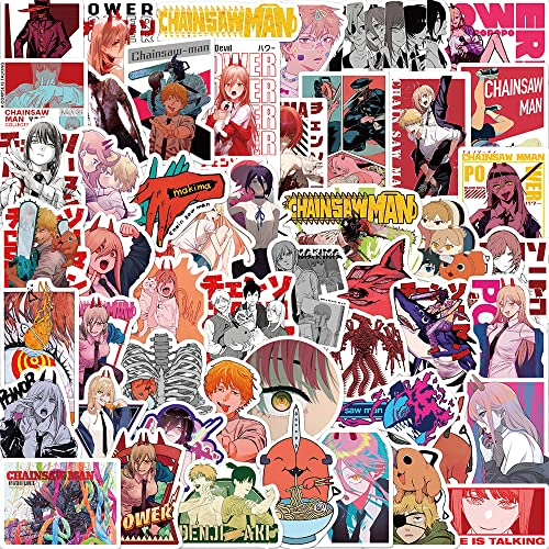 Anime Chainsaw Man Aufkleber Pack 50pcs für Wasserflaschen Laptop Skateboard Notebook, Geschenk für Erwachsene Kinder Teens
