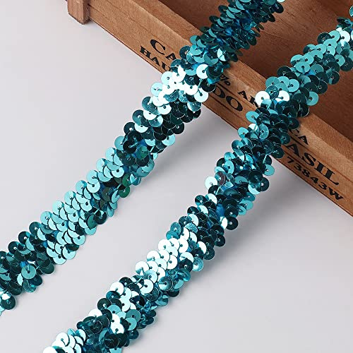 CNFQ 10 yards Elastisches glänzendes Paillettenband Applikation für Hochzeit Kostüm Brautschmuck PVC (Hellblau)
