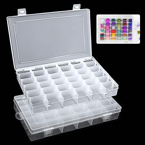 2 PCS Scatole Plastica con Coperchio, 36 Scomparti Scomparto Regolabile Scatola di Smistamento Scatola per Riporre Gioielli, Anelli, Orecchini e Altri Piccoli Oggetti, Cassetta Pesca, Riutilizzabile