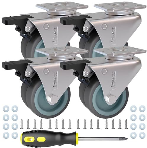 YUCONECT Ruedas para Muebles Pesados - Ruedas Giratorias con Freno de 50 mm hasta 400kg + Destornillador, Tornillos y Arandelas - Ruedas para Palets con Movilidad Suave y Seguro.