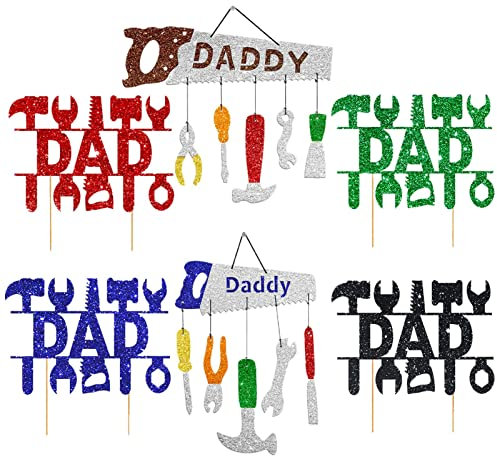 QARIDO Vatertag Kuchendeckel | 6 Stück Happy Father's Day Cake Topper | Glitter Happy Father's Day Cupcake Picks Dekorationen für die Beste Papa-Themenparty