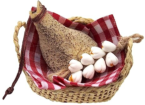 Wichtel Zubehör Mini Körbchen Schinken Knoblauchzopf Weihnachten Puppenhaus 6cm