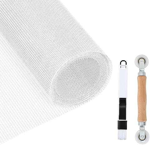 Zanzariera Finestra, 120 x 250cm Zanzariera in Fibra di Vetro, Resistente ai Raggi UV, Rete Zanzariera con Spazzole per Pulizia Ricambio Strumento per Prevenire Zanzare Mosche Insetti (Bianco)