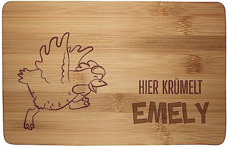 wandmotiv24 Personalisiertes Frühstücksbrettchen, 22x14 cm, Hier krümelt, Huhn, Name, Holz, Schneidebrett, Geschenke M0843