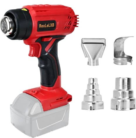 Schnurlose Heißluftpistole für Milwaukee 18V Li-Ion Akku, 400W 990℉ (532℃) Heißluftpistole Überlastungsschutz mit 4 Düsenaufsätzen für Schrumpffolie, Basteln, Rohrbiegen (KEINE BATTERIE)