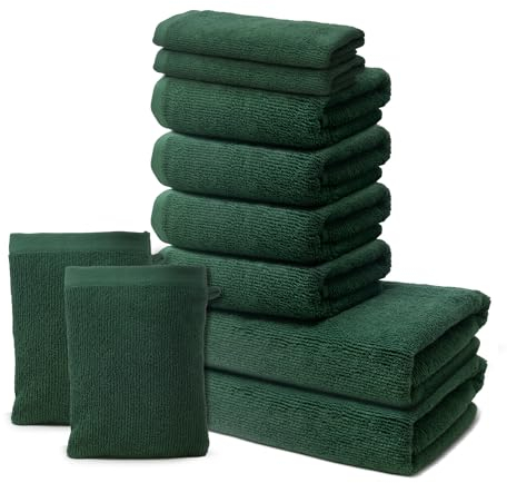 10 er Set Handtücher | 2 Badetücher 70x140cm + 4 Handtücher 50x100cm + 2 Gästehandtücher 30x50cm + 2 Waschlappen 15x20cm | Weich & Flauschig | 100% Baumwolle | 500g/m² | Oeko-Tex | Ôhm | Grün
